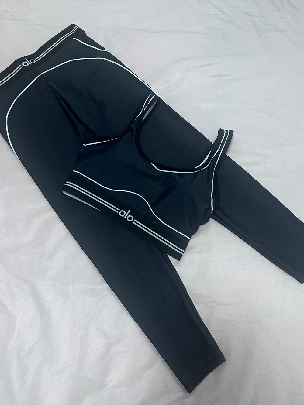 ALO Yoga Women's Black Athletic Shorts with White Piping